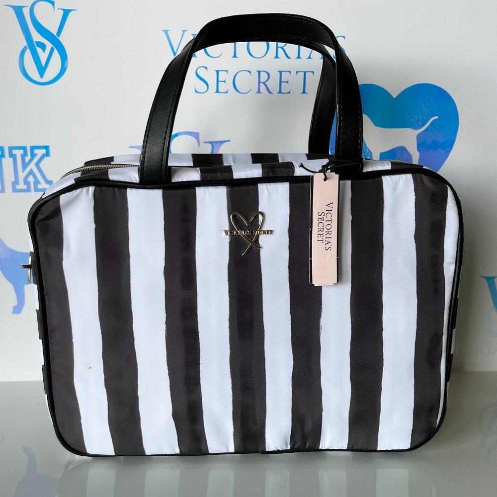 New Victoria's Secret Stripe Jetsetter Make up Cosmetic Hanging Travel C…
